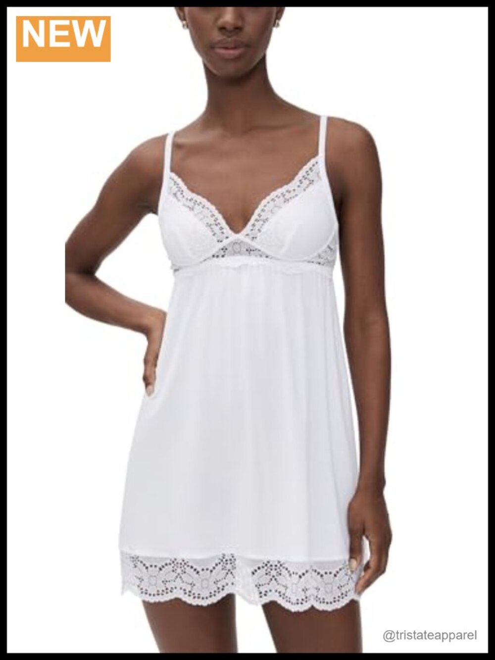 Eberjey Beatrix Slip Dress Lightweight Stretch Jersey Lace Trim Sleepwear